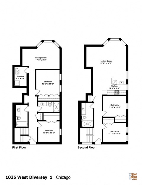 Floor plan for 4 beds, 3 baths, 1350 sqft
